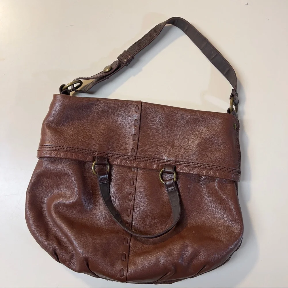 Lucky Brand Cinnamon Brown Leather Convertible ABBEY ROAD Fold Over shoulder Bag